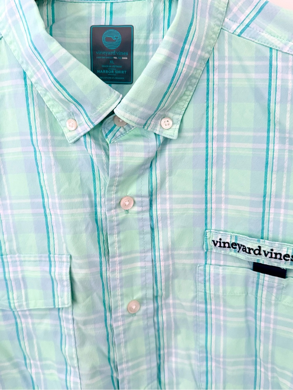 Vineyard Vines Men’s Mint & Teal Plaid Button-Down Shirt
